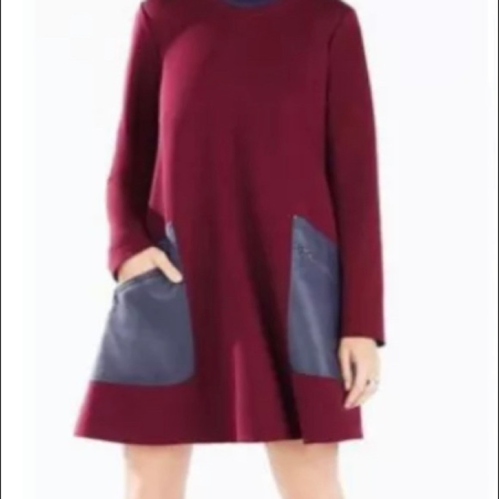 BCBG XL wine jersey dress w/ faux leather pockets